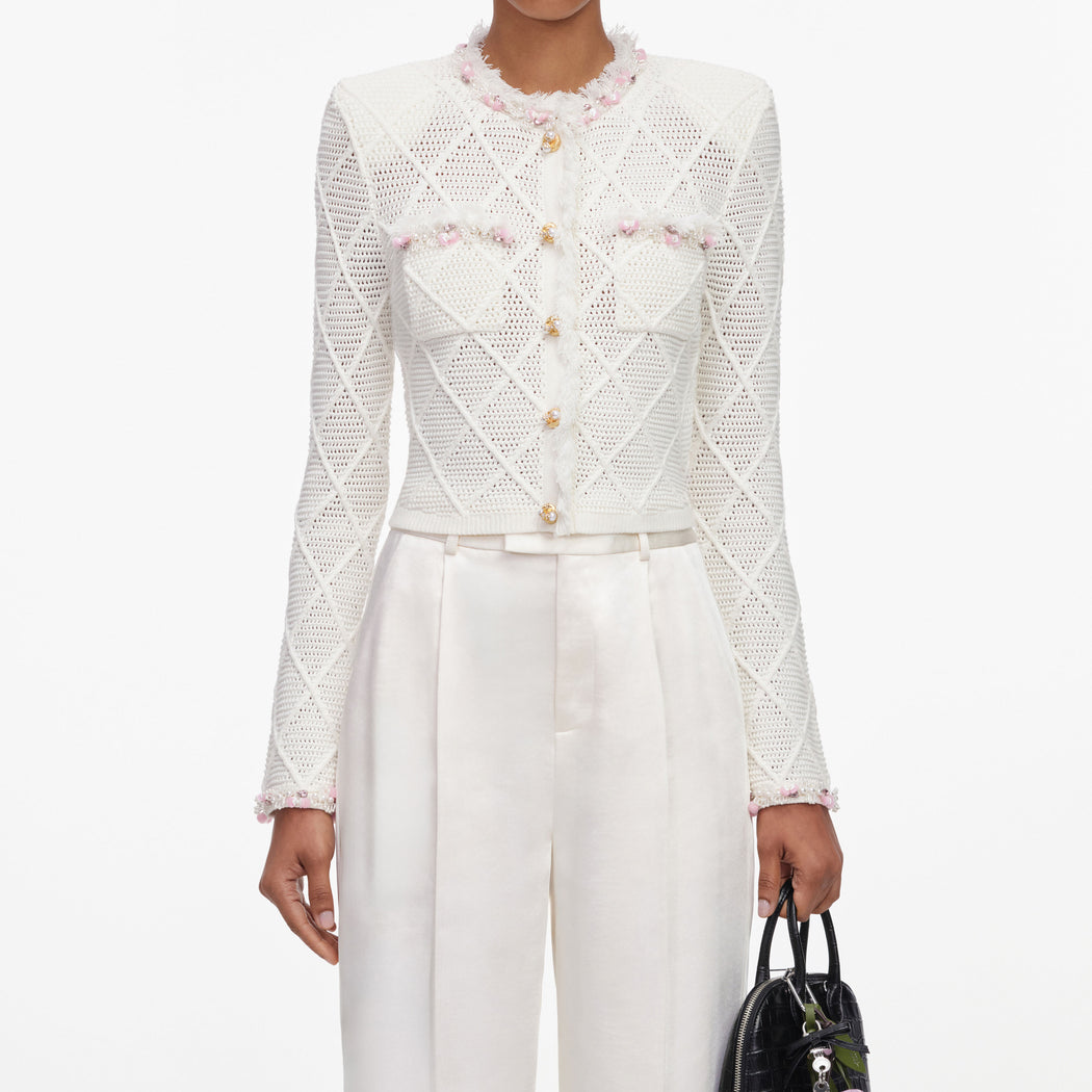 Cream Fringe Knit Cardigan