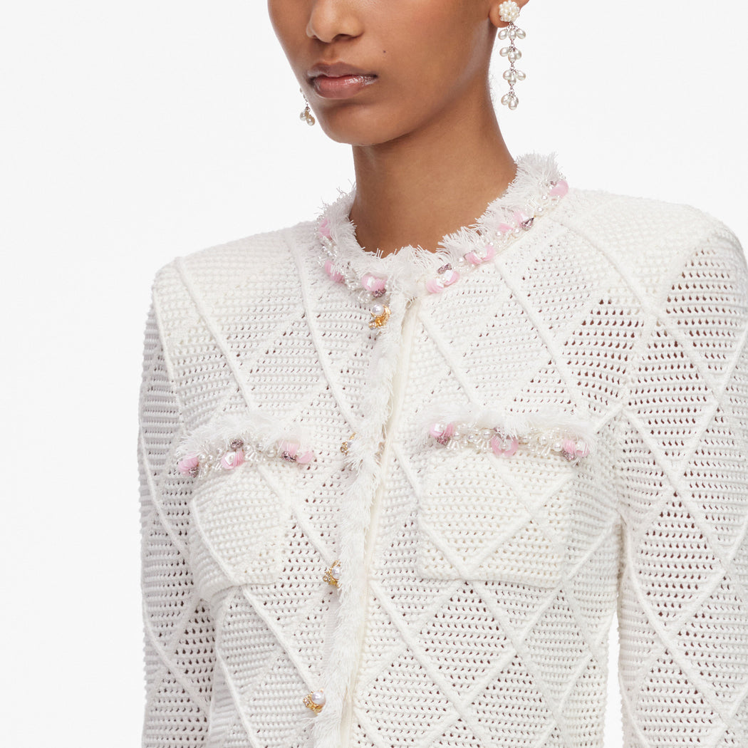 Cream Fringe Knit Cardigan