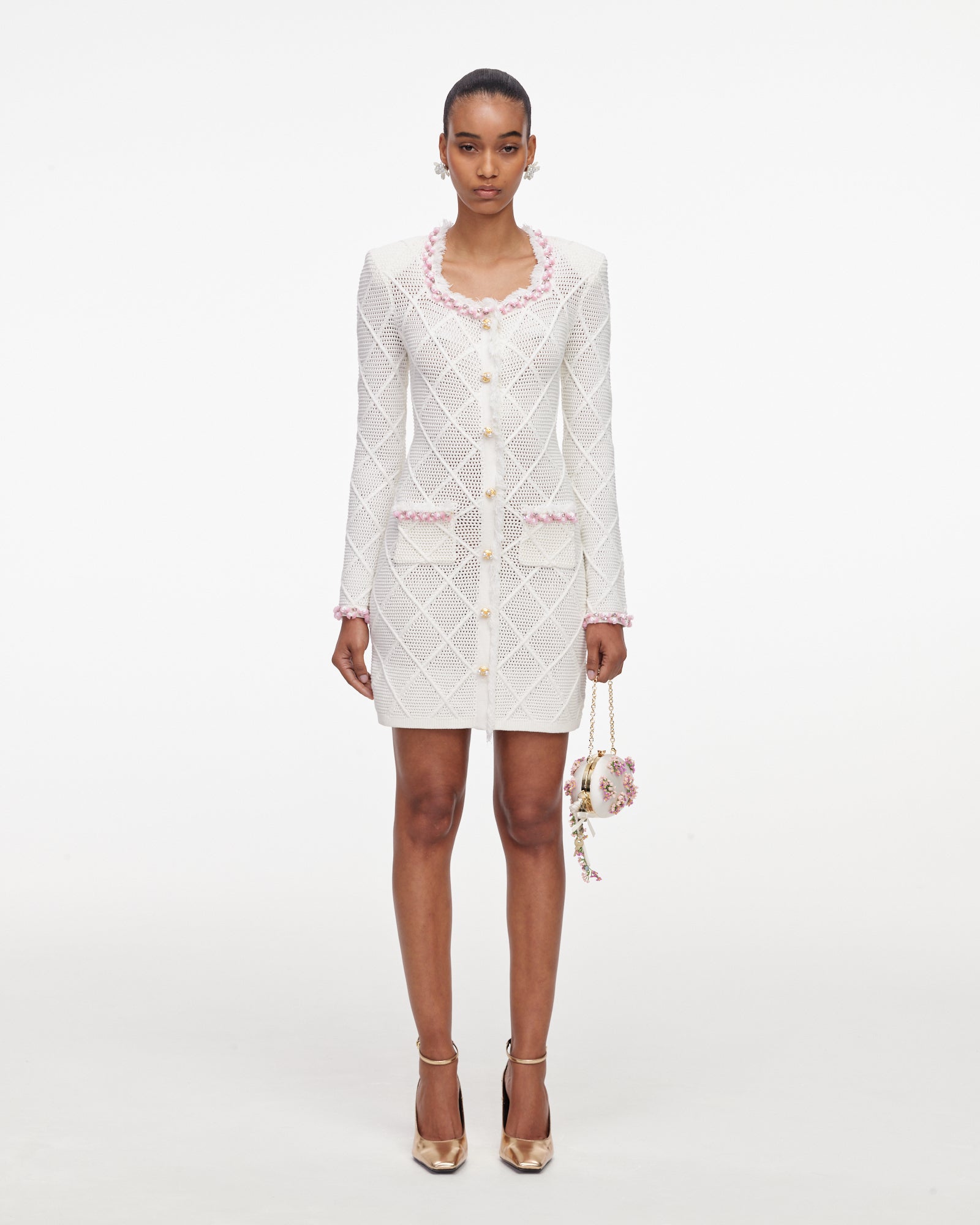 Cream Fringe Knit Mini Dress  self-portrait