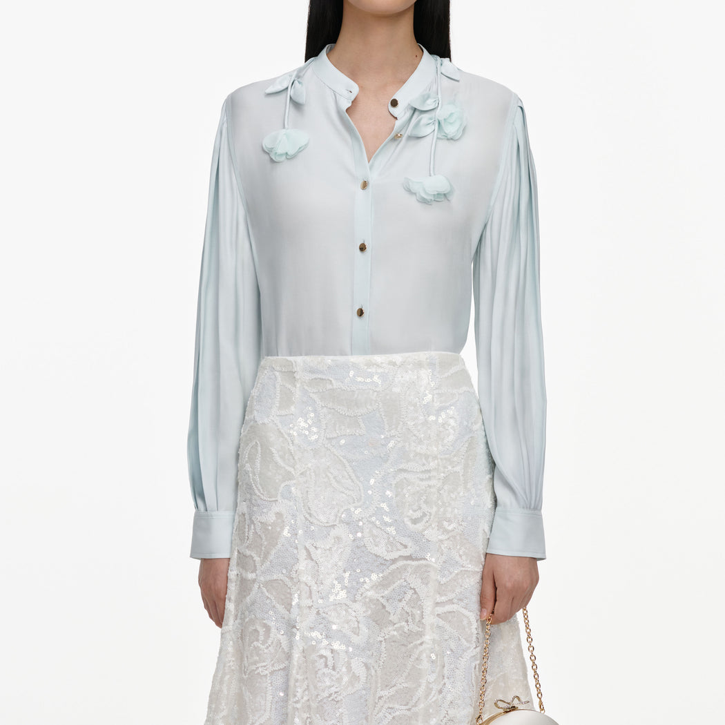 White Sequin Lace Midi Skirt