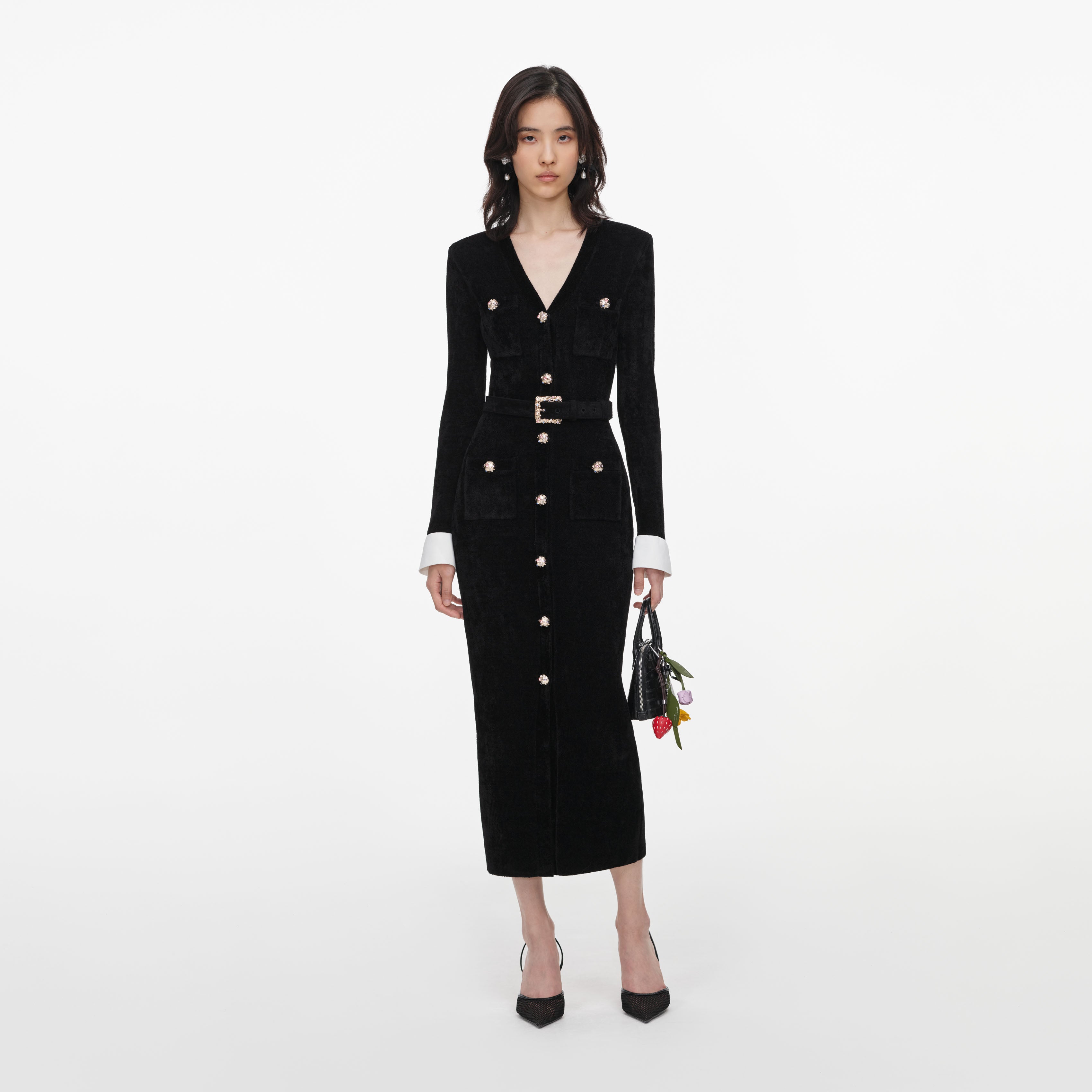 Black Chenille Knit Midi Dress