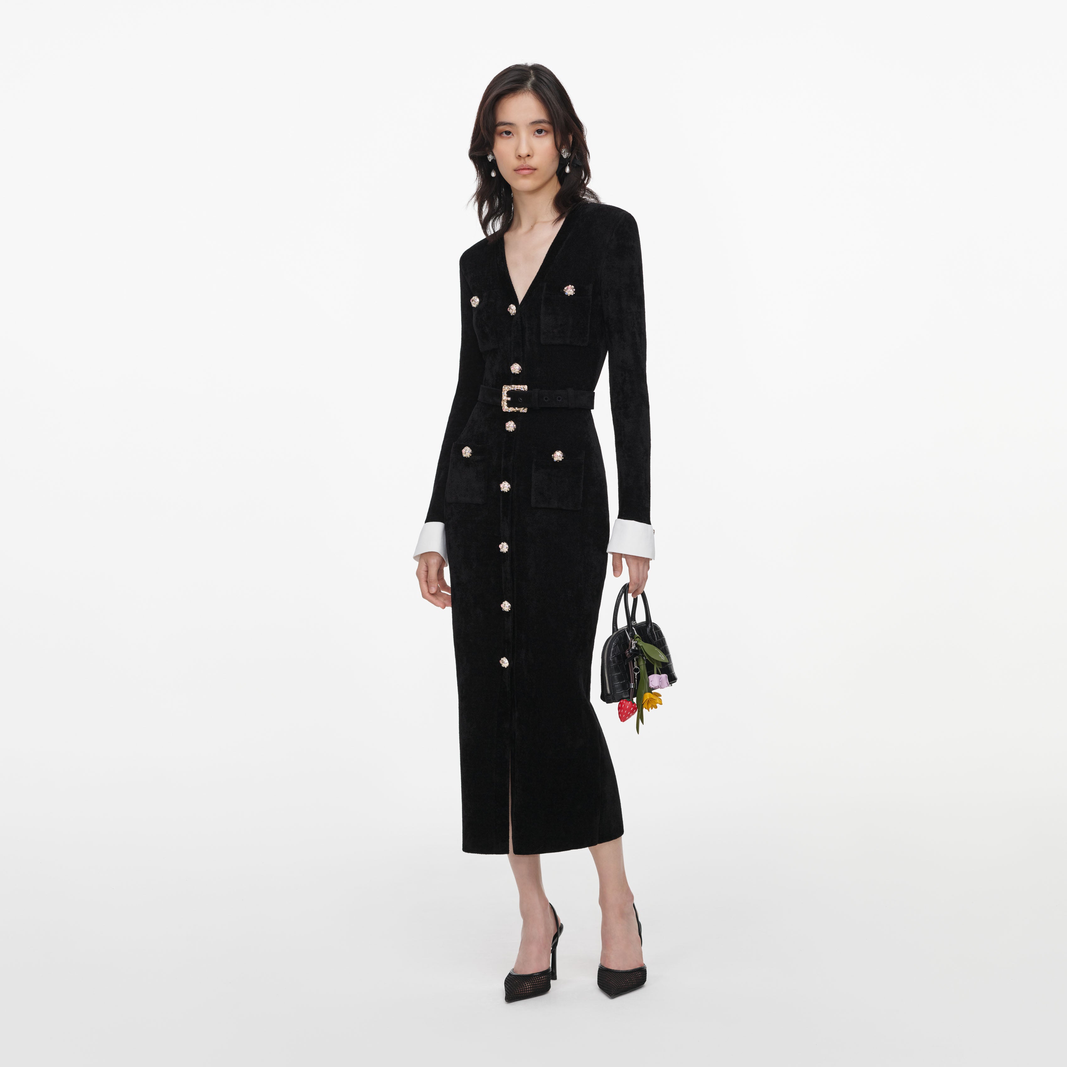 Black Chenille Knit Midi Dress
