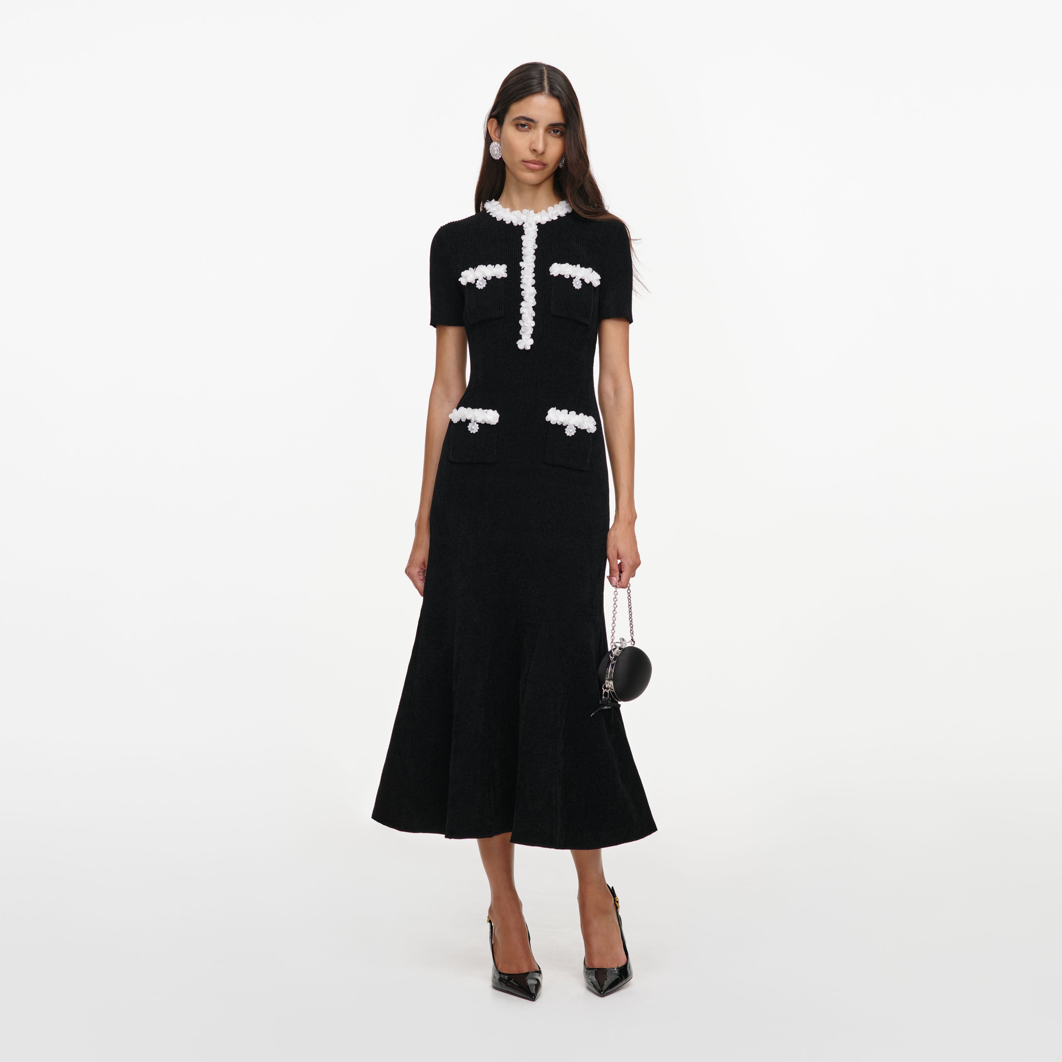 self portrait black chenille knit midi dress Black Chenille Knit Off Shoulder Midi Dress self-portrait-US