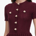Burgundy Pointelle Peplum Knit Midi Dress