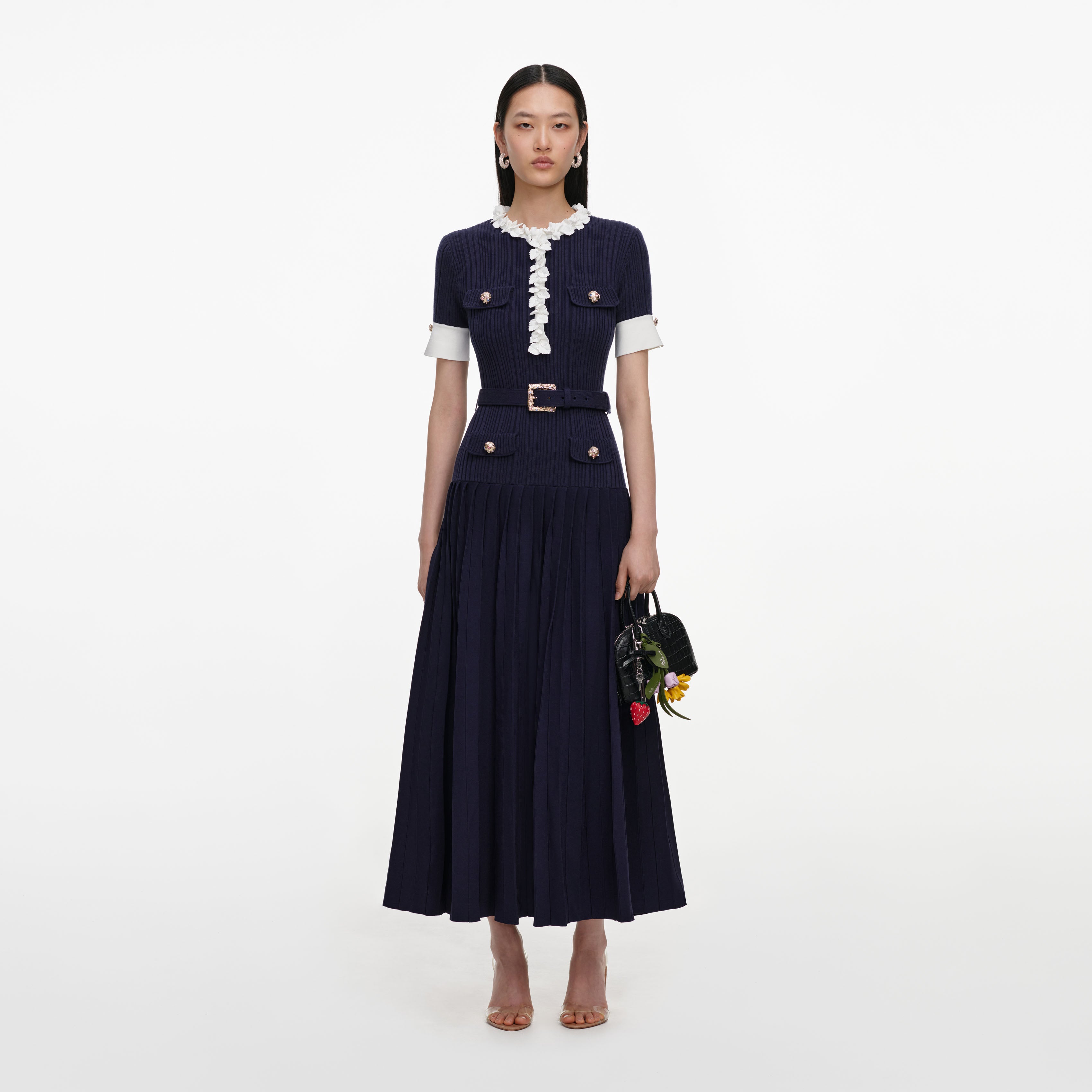 Navy Rib Knit Midi Dress – self-portrait