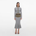 Grey Knit Khaki Denim Insert Midi Skirt