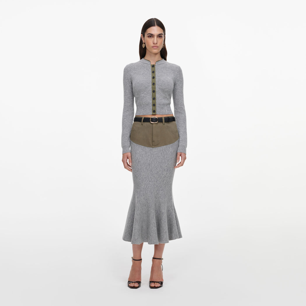 Grey Contrast Placket Cardigan