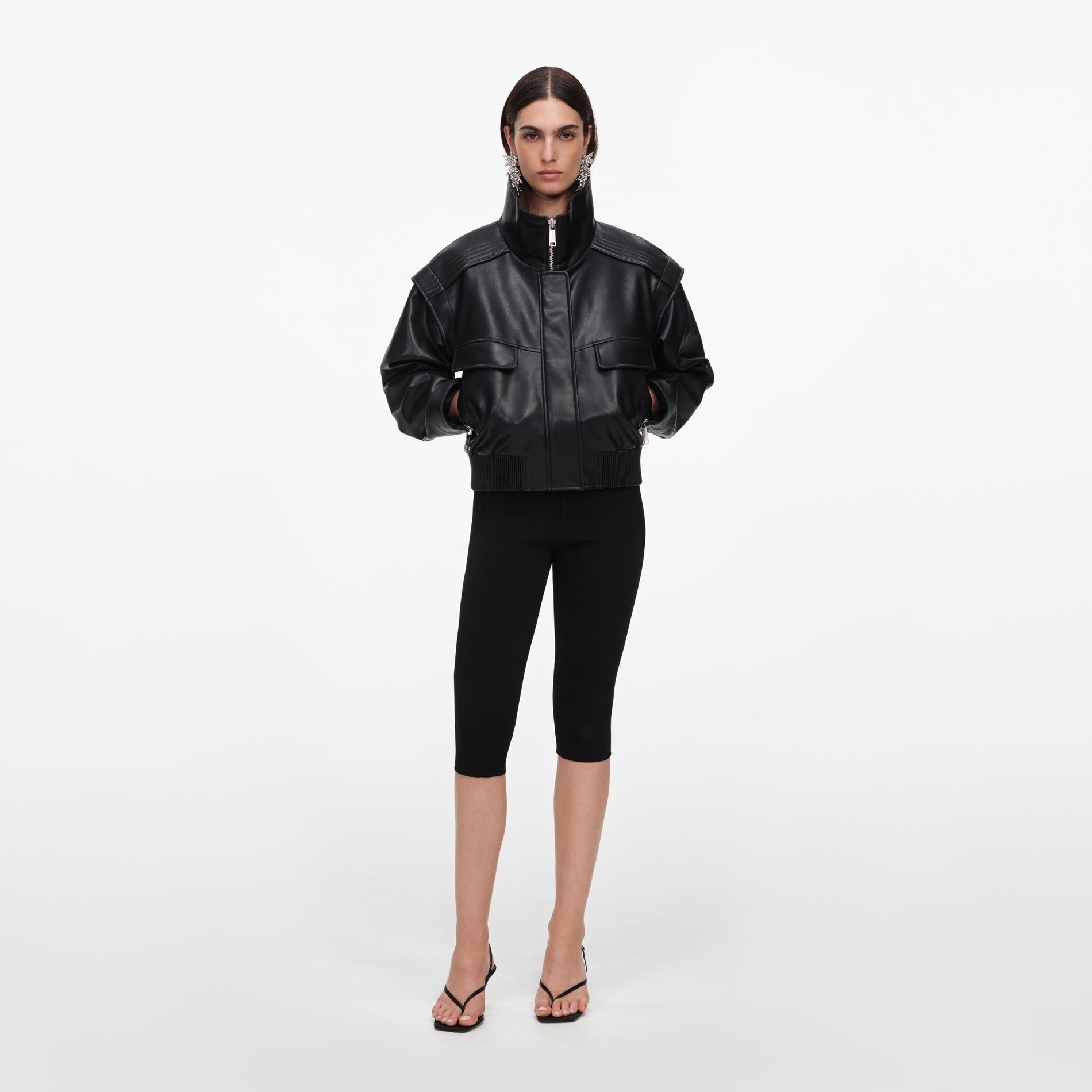 Black Faux Leather Bomber Jacket