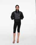 Black Faux Leather Bomber Jacket