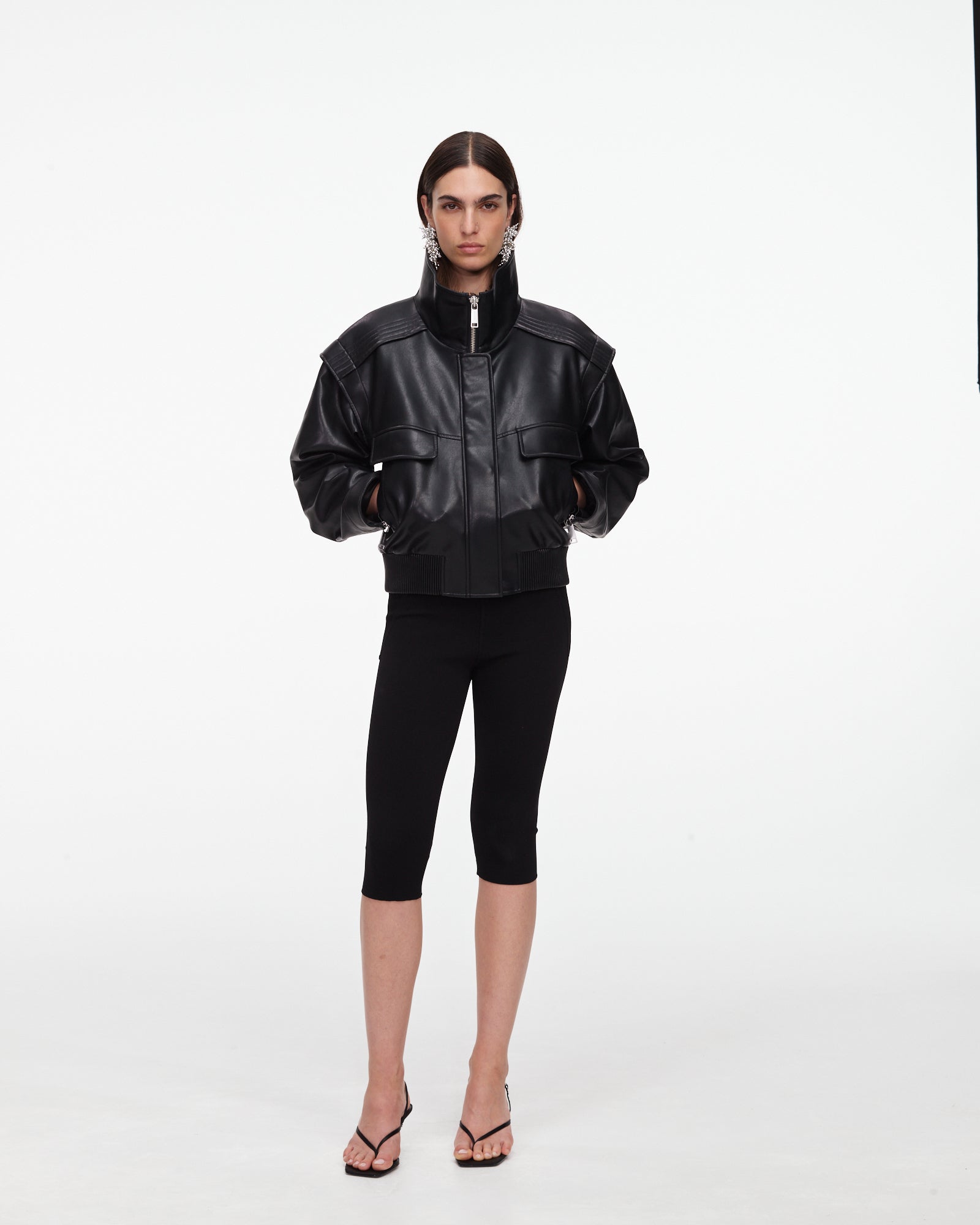 Black Faux Leather Bomber Jacket