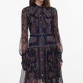 Navy Printed Georgette Midi Dress
