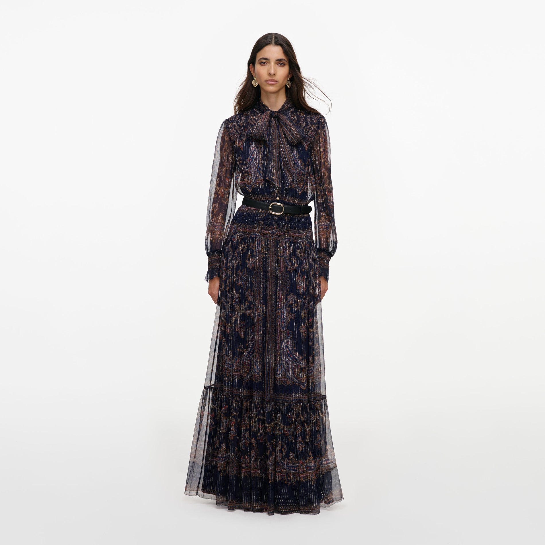 Navy Printed Georgette Maxi Dress