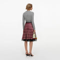 Burgundy Check Chiffon Midi Skirt