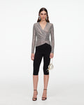 Grey Rhinestone Mesh Wrap Top