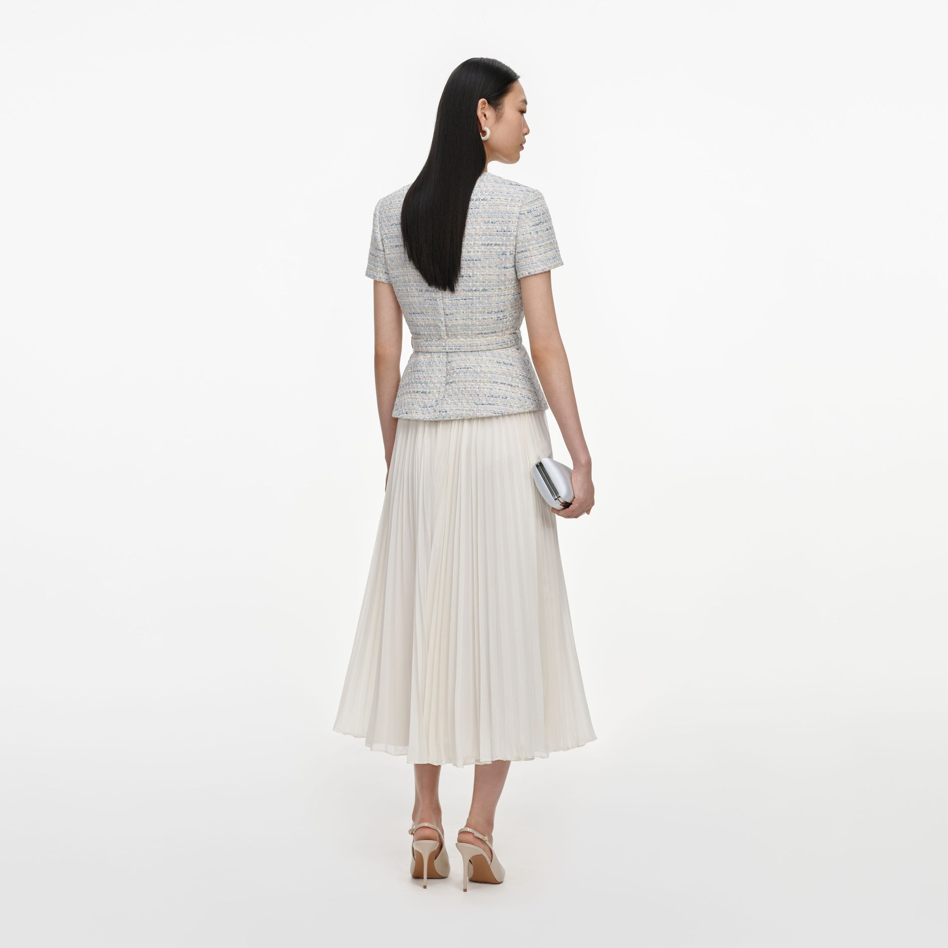 Blue Boucle Chiffon Midi Dress