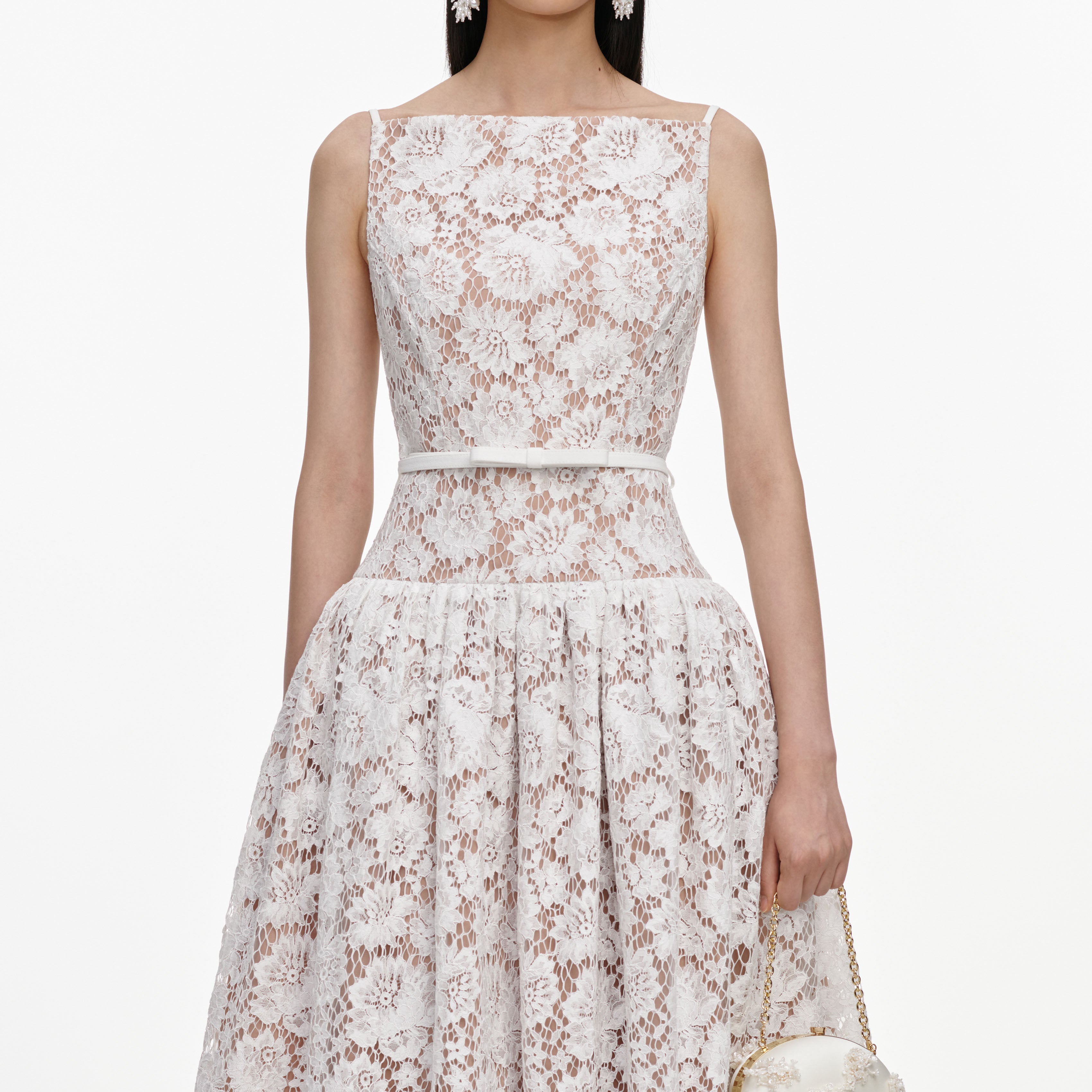White Lace Flared Midi Dress