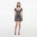 Grey Rhinestone Mesh Mini Dress