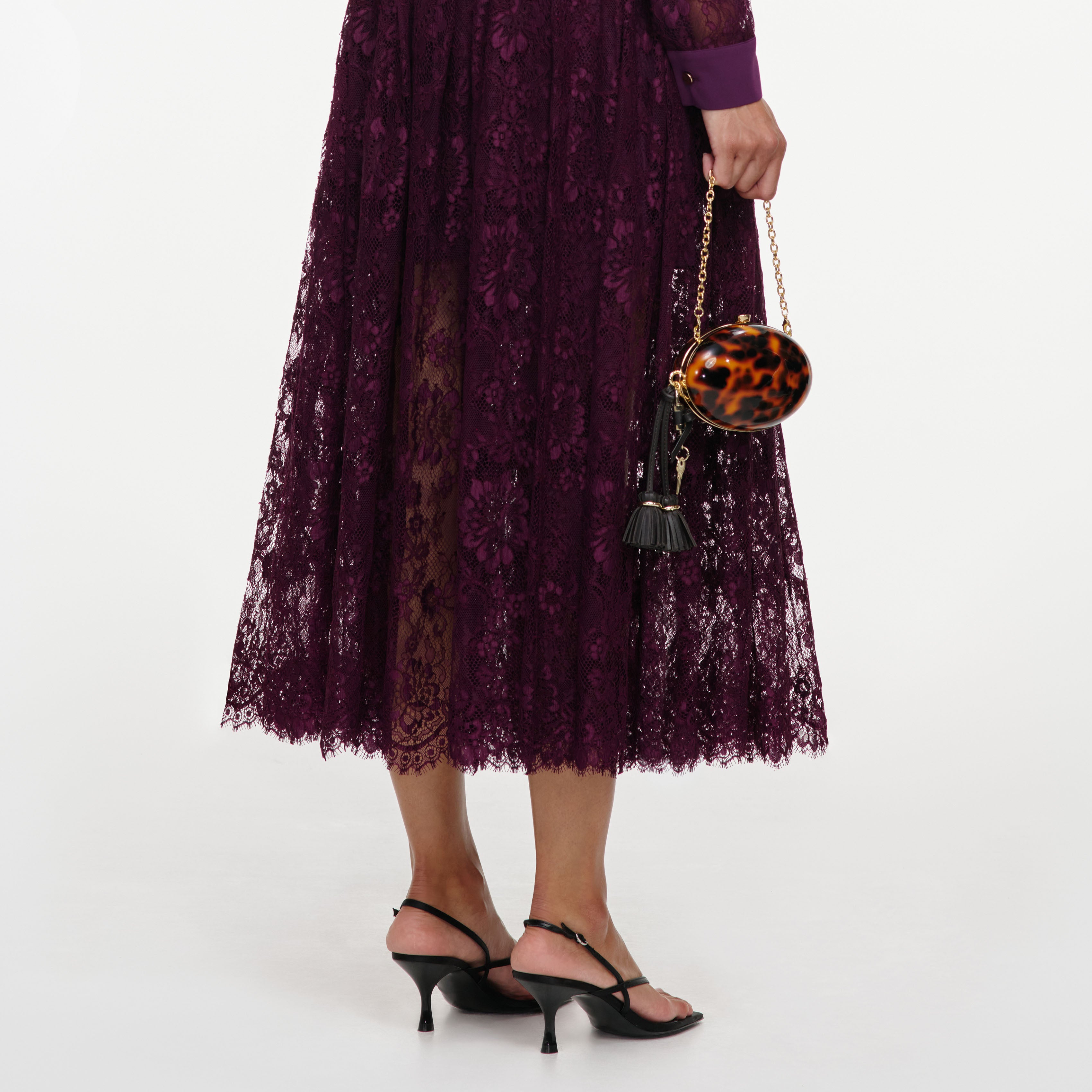 Purple Lace Tie Neck Midi Dress