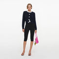 Navy Flower Pearl Trim Knit Jumper