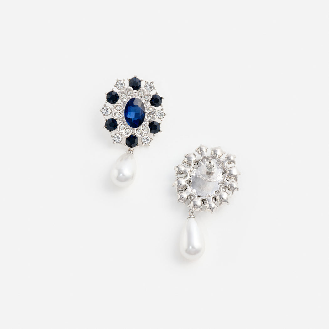 Blue Crystal Pearl Droplet Earring