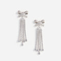 Silver Crystal Bow Droplet Earrings