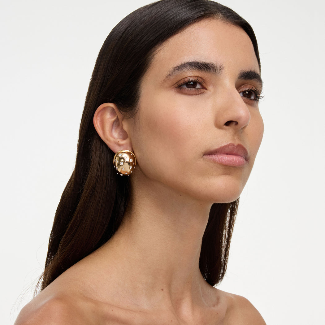 Gold Curved Crystal Earring