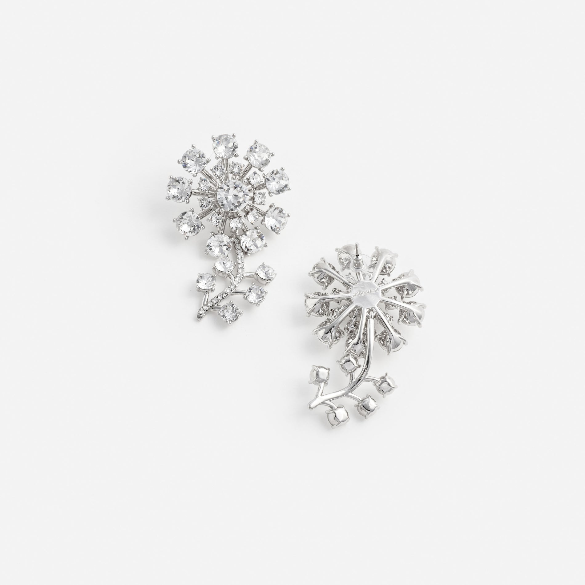 Silver Flower Crystal Earrings