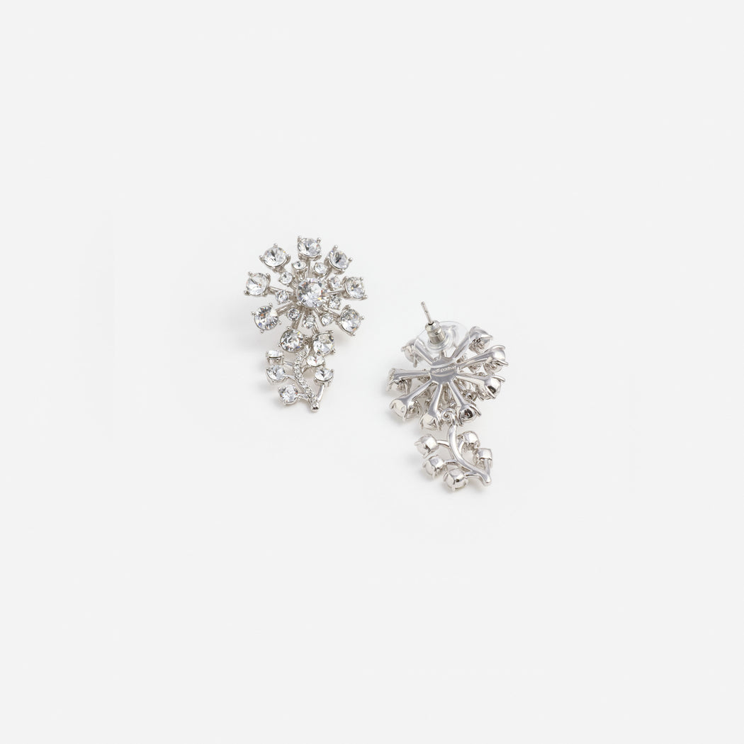 Small Silver Flower Crystal Earrings