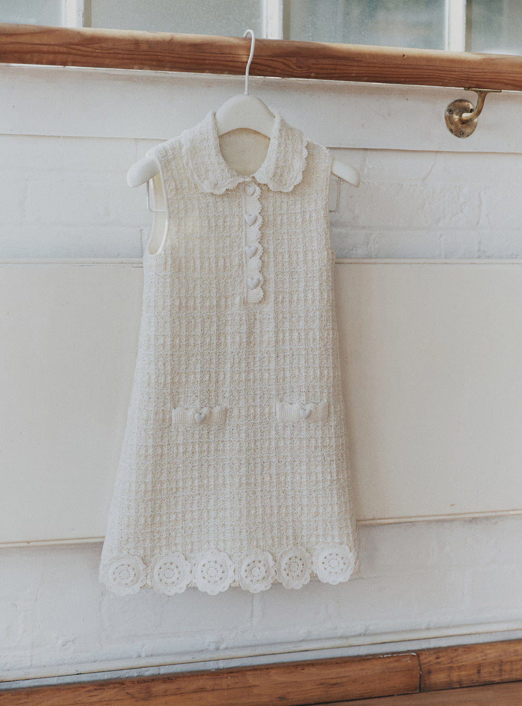 Cream Knit Flower Trim Dress