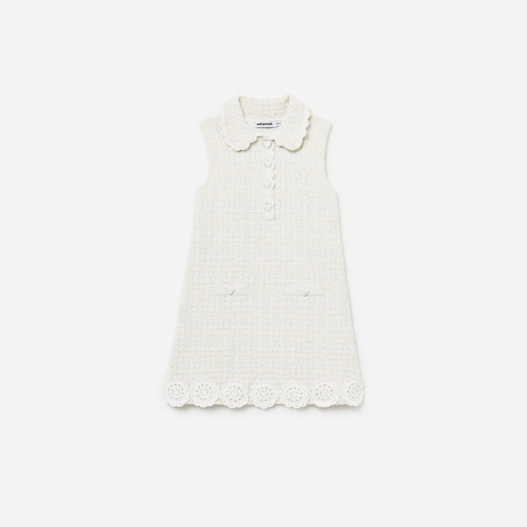 Cream Knit Flower Trim Dress