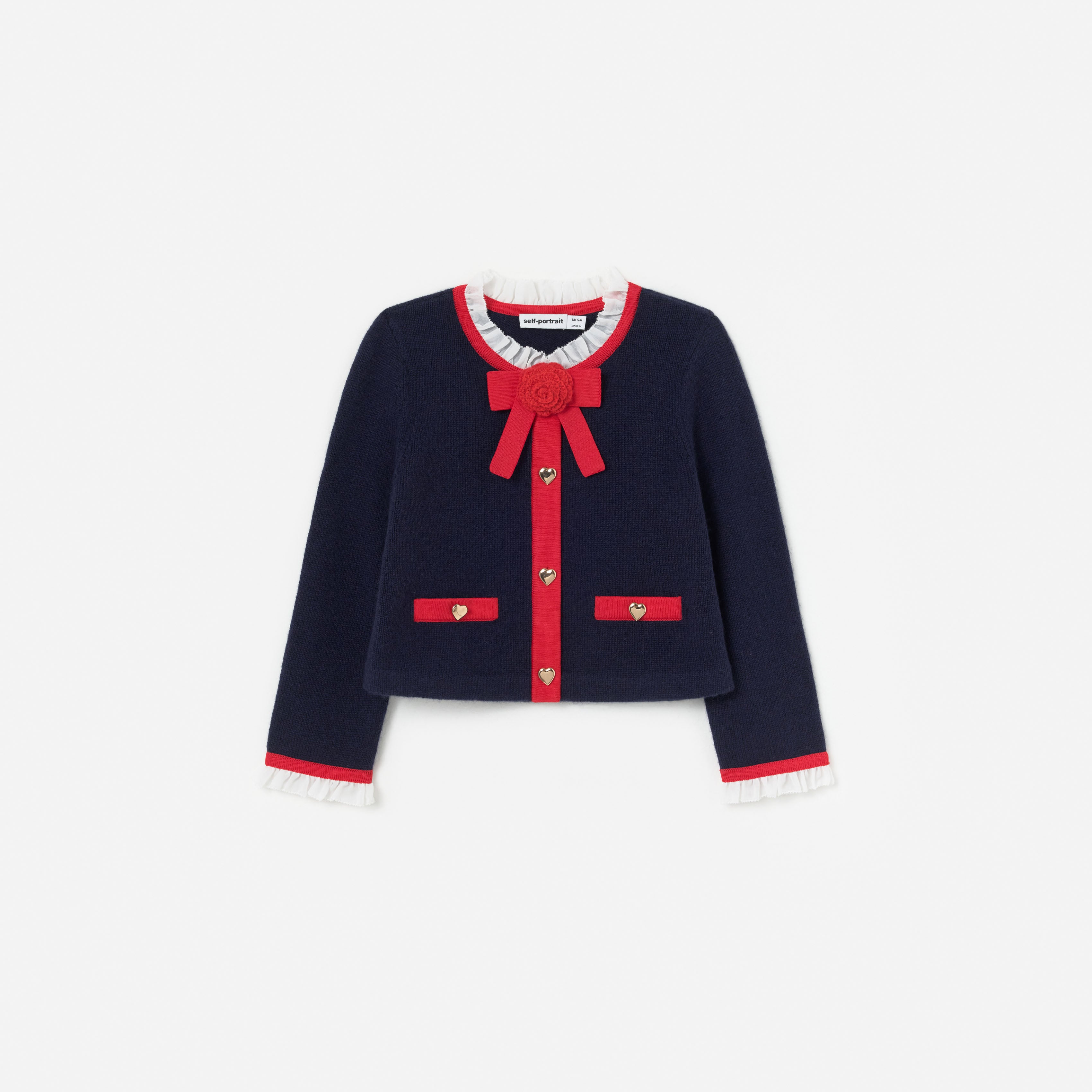 Navy Wool Frill Knit Cardigan
