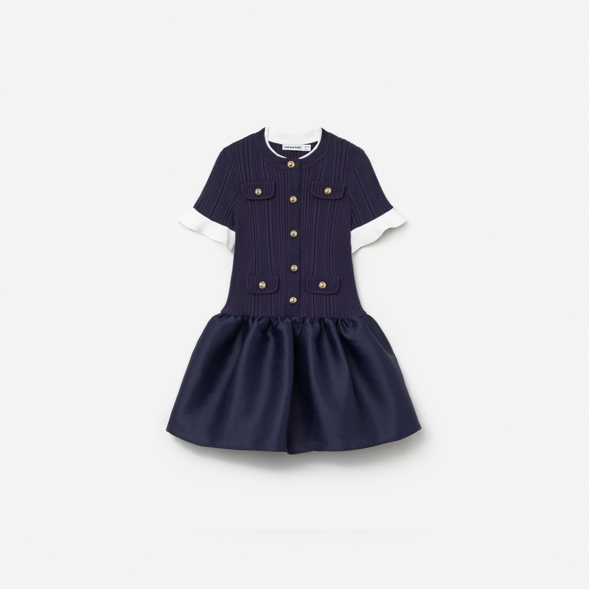 Navy Knit Taffeta Dress