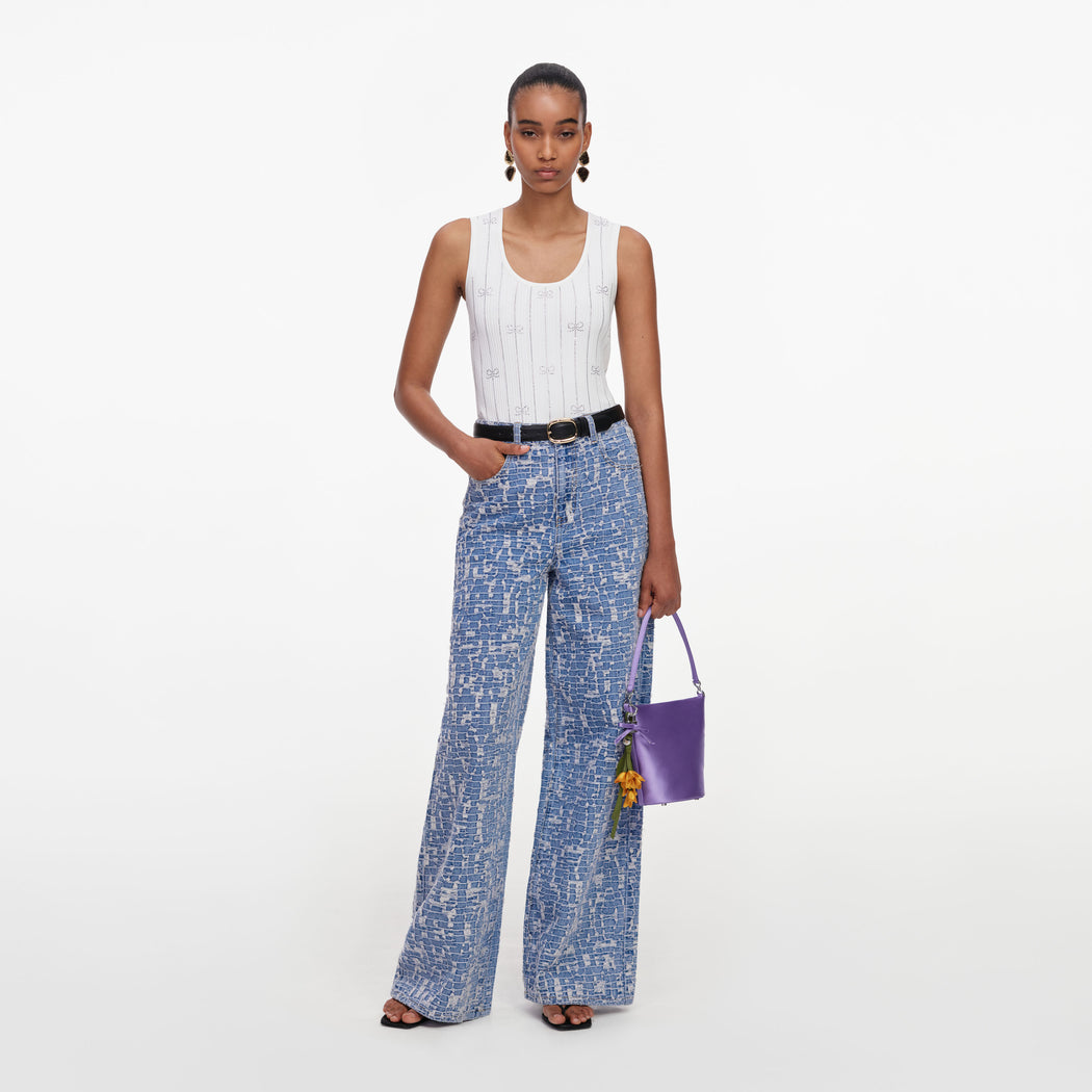 Blue Textured Denim Jeans