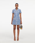 Blue Collared Textured Denim Mini Dress