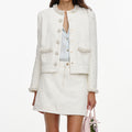 Cream Textured Denim Jacket