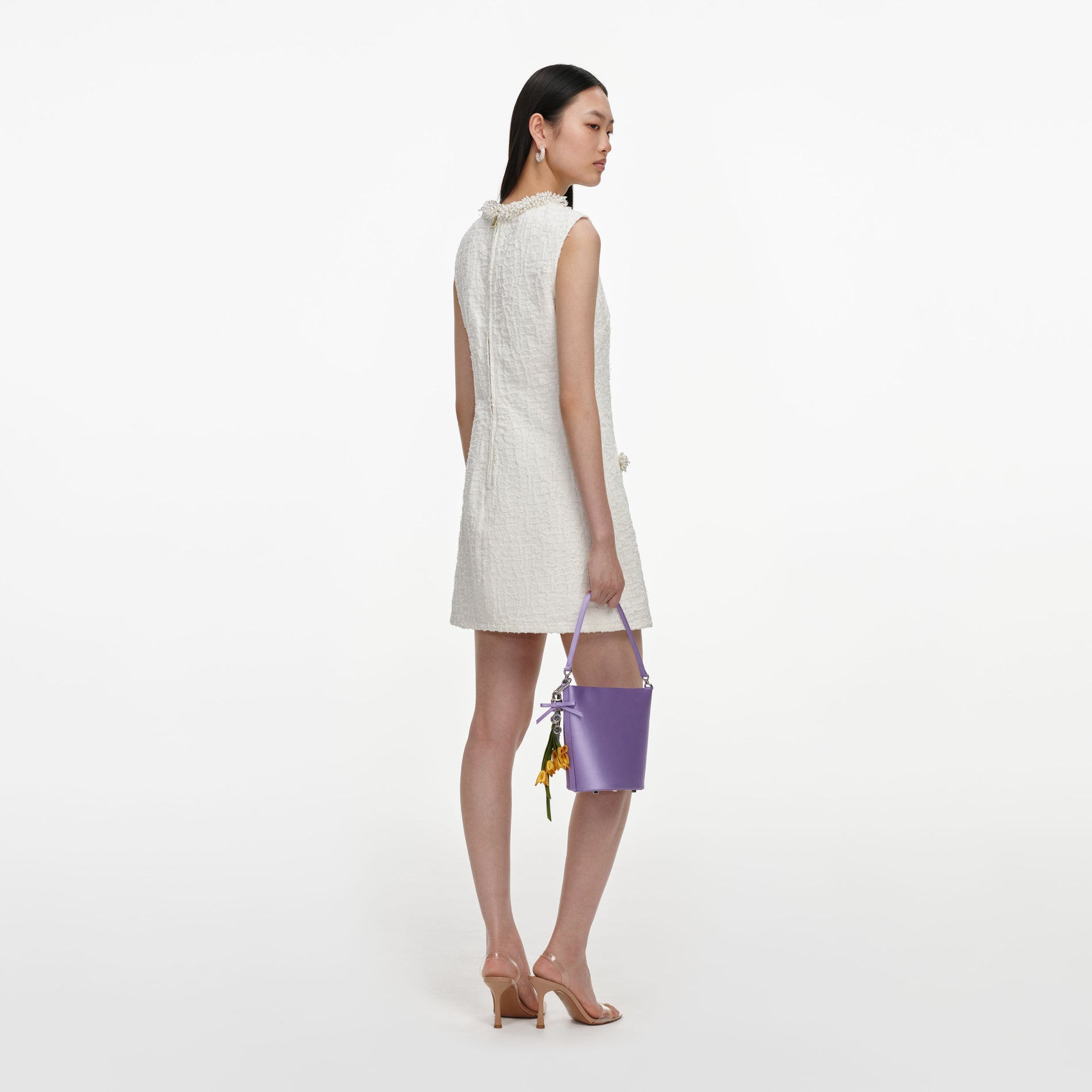 Cream Textured Denim Mini Dress