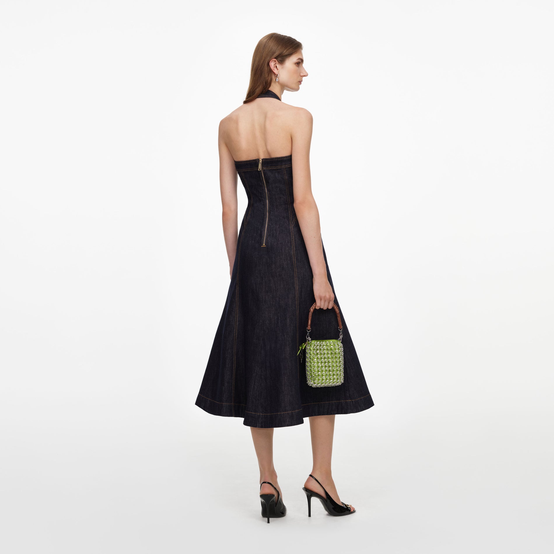 Indigo Denim Halterneck Midi Dress