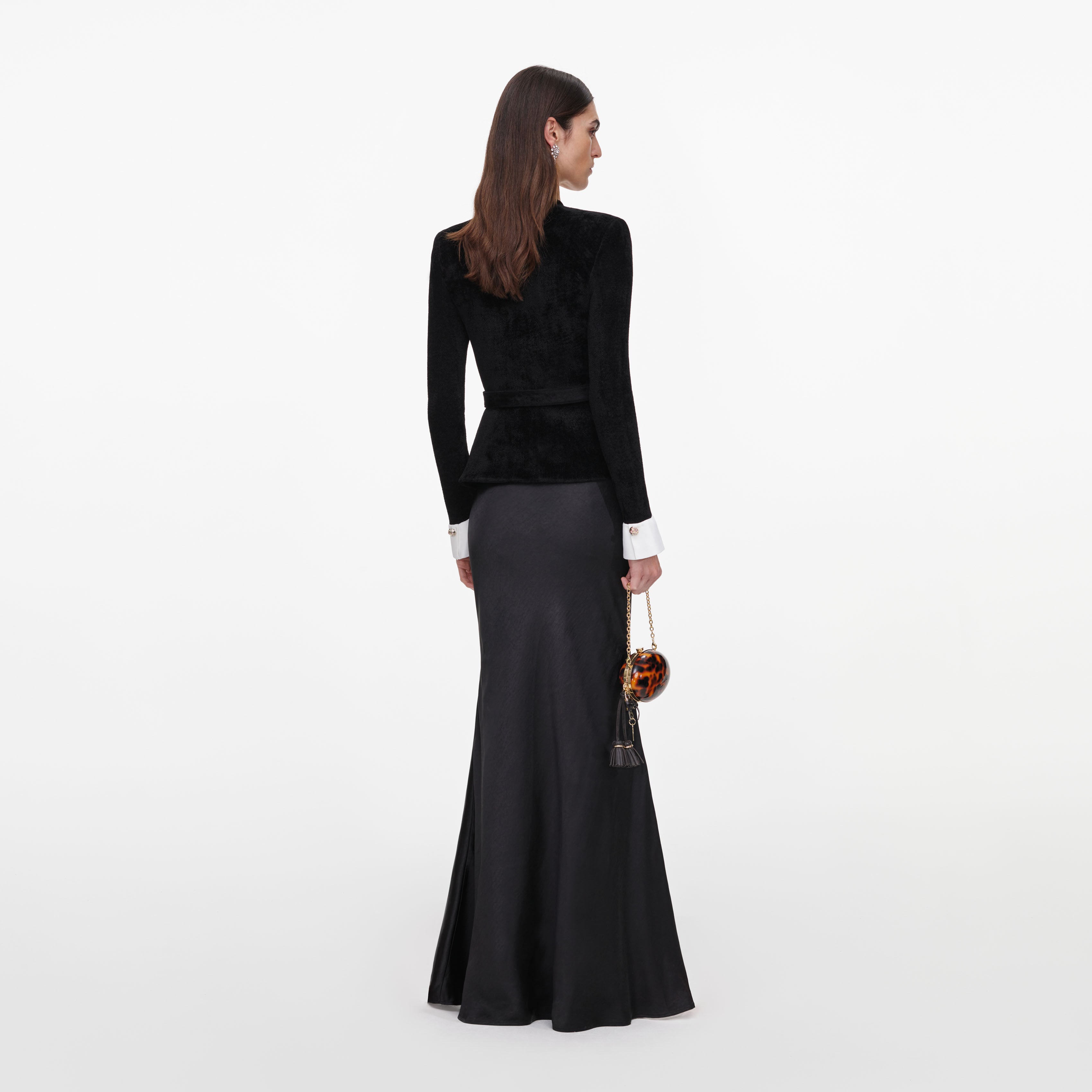 Black Chenille Satin Maxi Dress