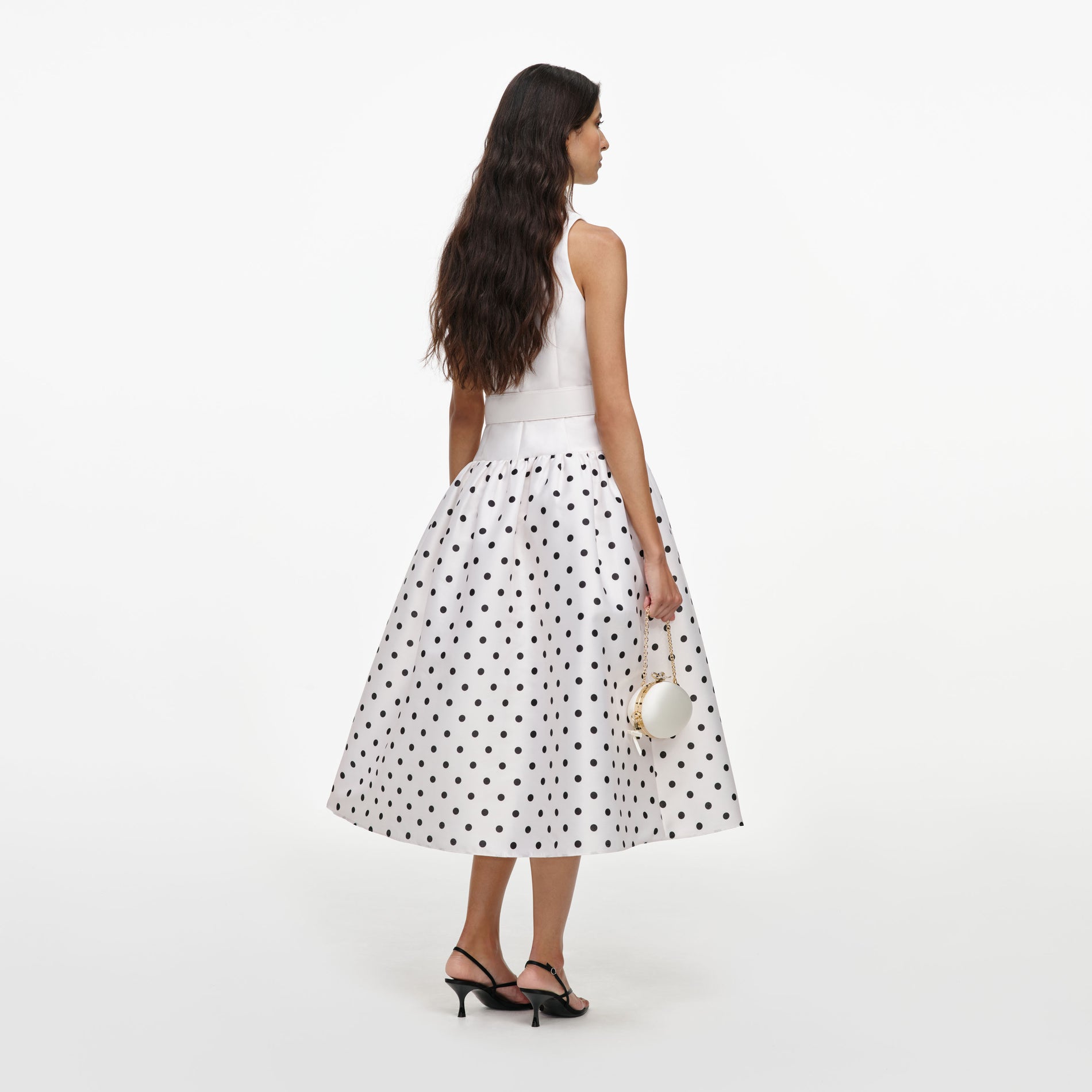 Off White Sleeveless Polka Dot Midi Dress