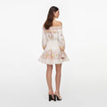 Cream Floral Organza Ruffle Mini Dress