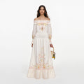 Cream Floral Organza Ruffle Maxi Dress