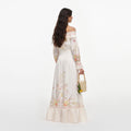 Cream Floral Organza Ruffle Maxi Dress