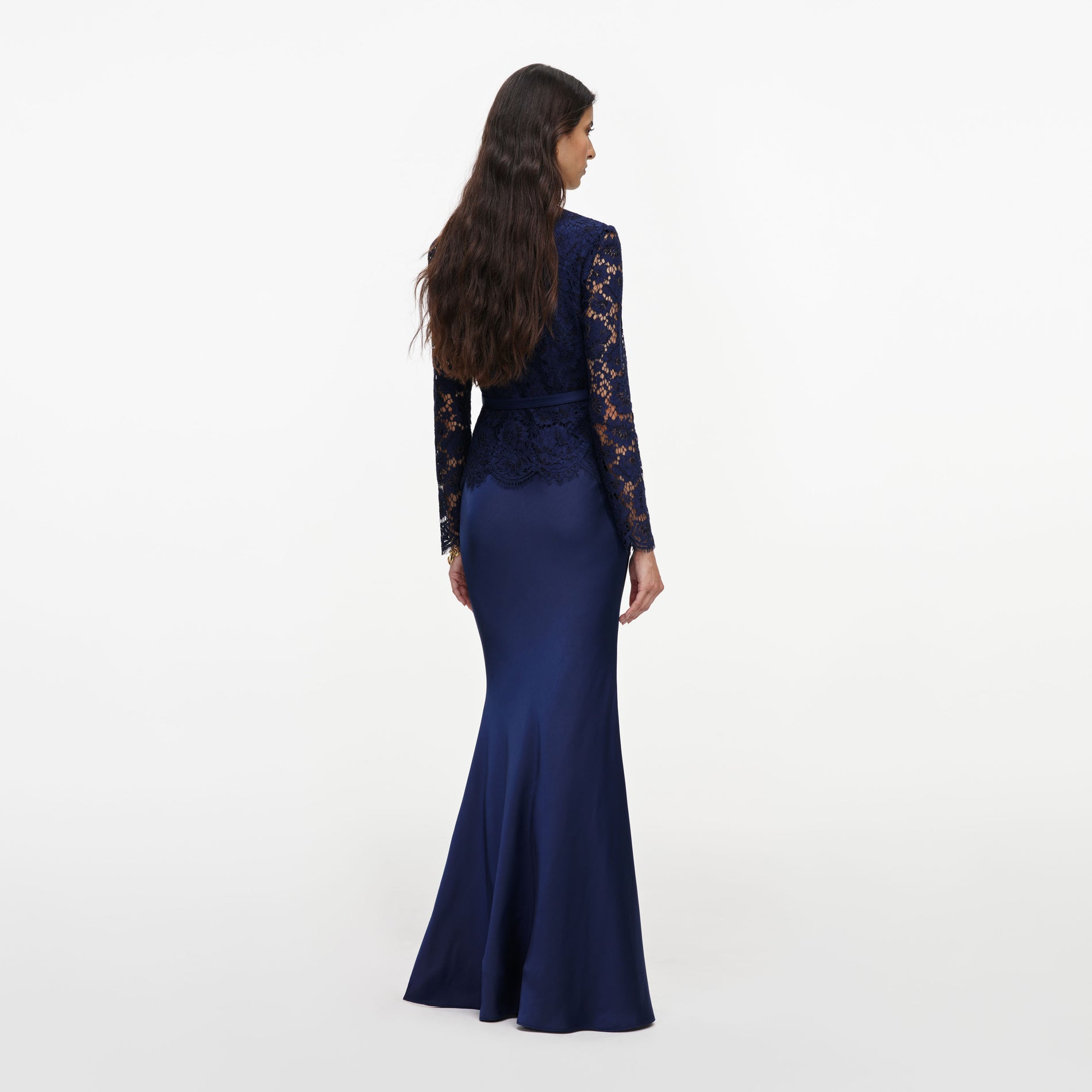 Navy Tailored Lace Satin Maxi Dress