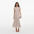 Cream Sequin Embellished Midi Dress