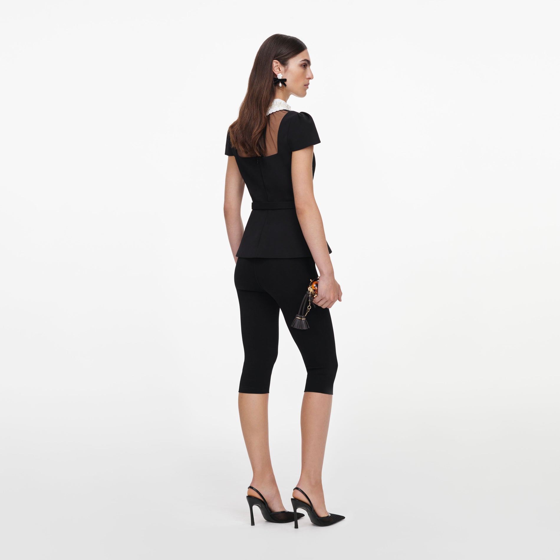 Black Crepe Bow Collar Top