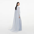Blue Satin Jersey Cape Maxi Dress