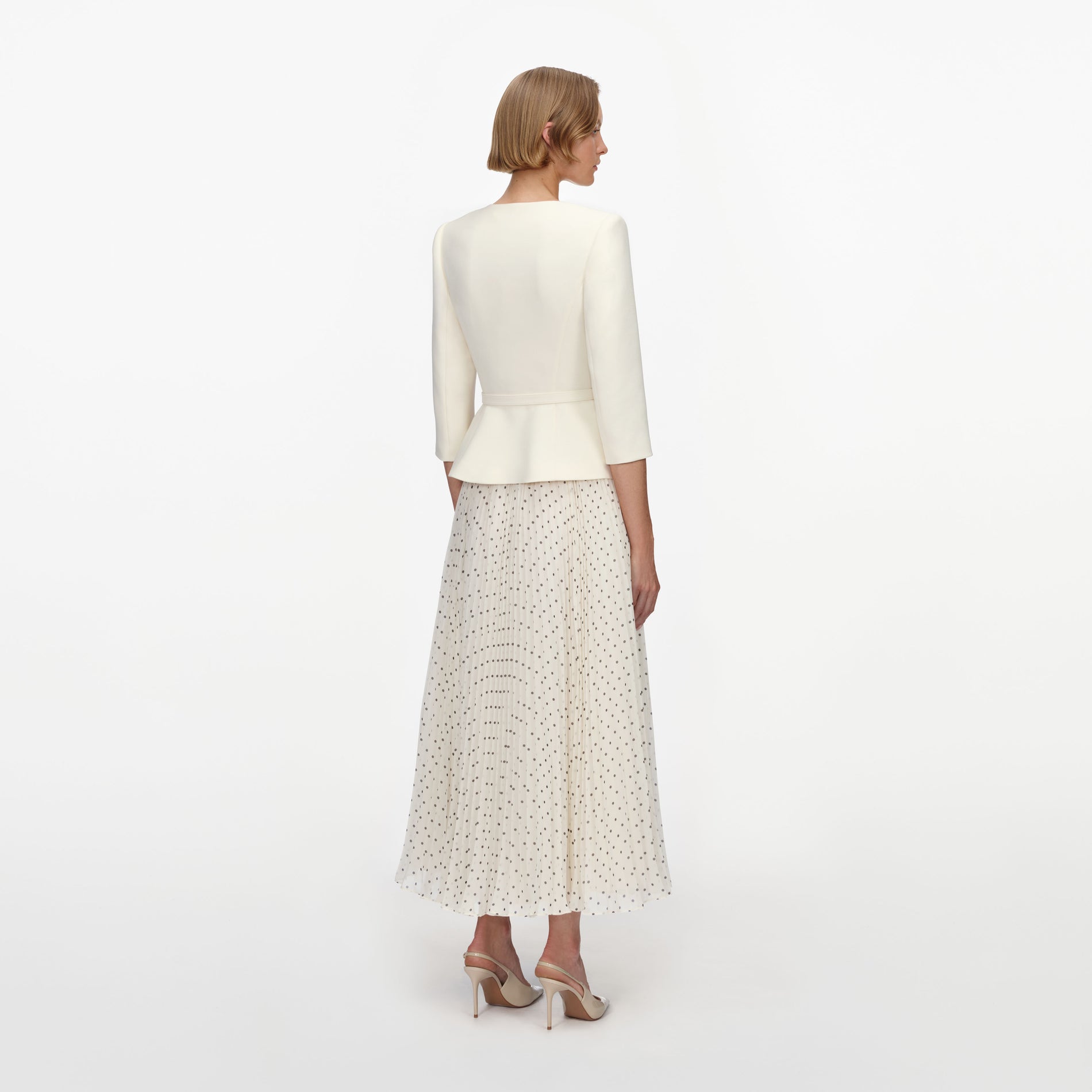 Cream 3D Flower Polka Dot Chiffon Midi Dress