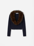 Navy Wool Fur Trim Jacket