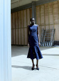 Navy Spiral Lace Midi Dress