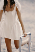 White Taffeta Flared Mini Dress